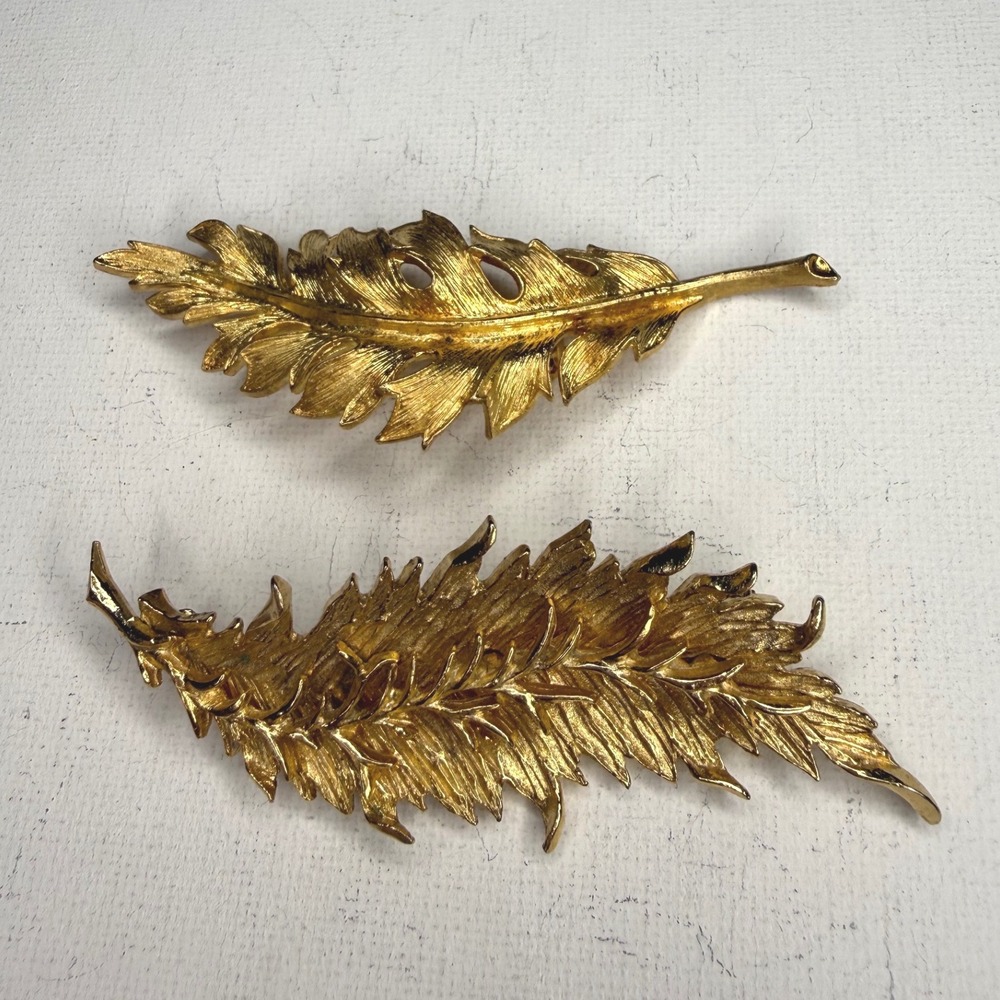 Vintage Gold Tone Leaf Brooches Signed Coro MCM Costume Jewelry